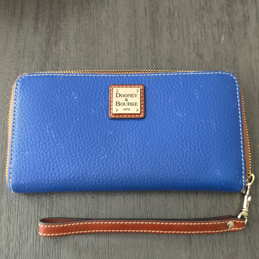 Dooney & Bourke Pebble Grain Zip Around Wallet Women OS Blue Leather Wristlet